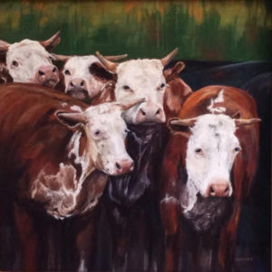 Texas cows pastel art
